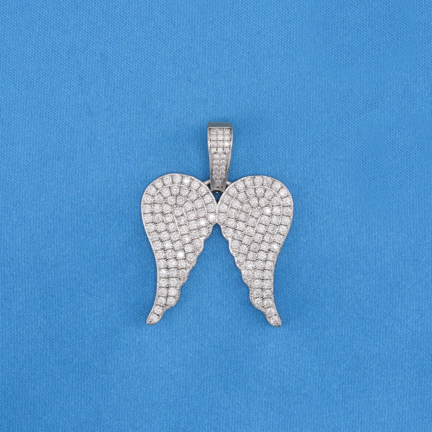 Iced Out Angel Wings Pendant - White Gold