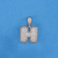 Iced out bubble initial letter (A-Z) Pendant - White Gold