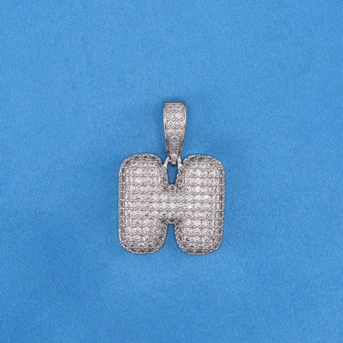 Iced out bubble initial letter (A-Z) Pendant - White Gold