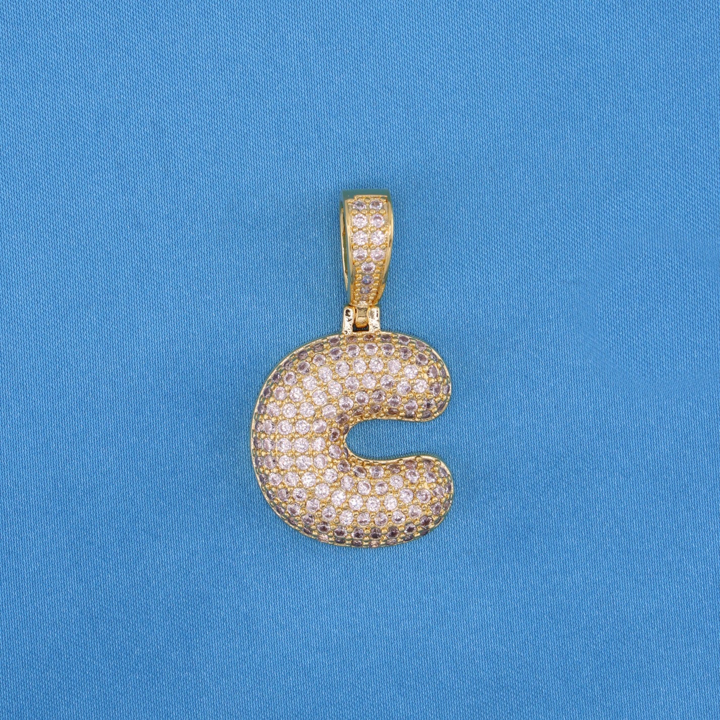 Iced out bubble initial letter (A-Z) Pendant - Gold
