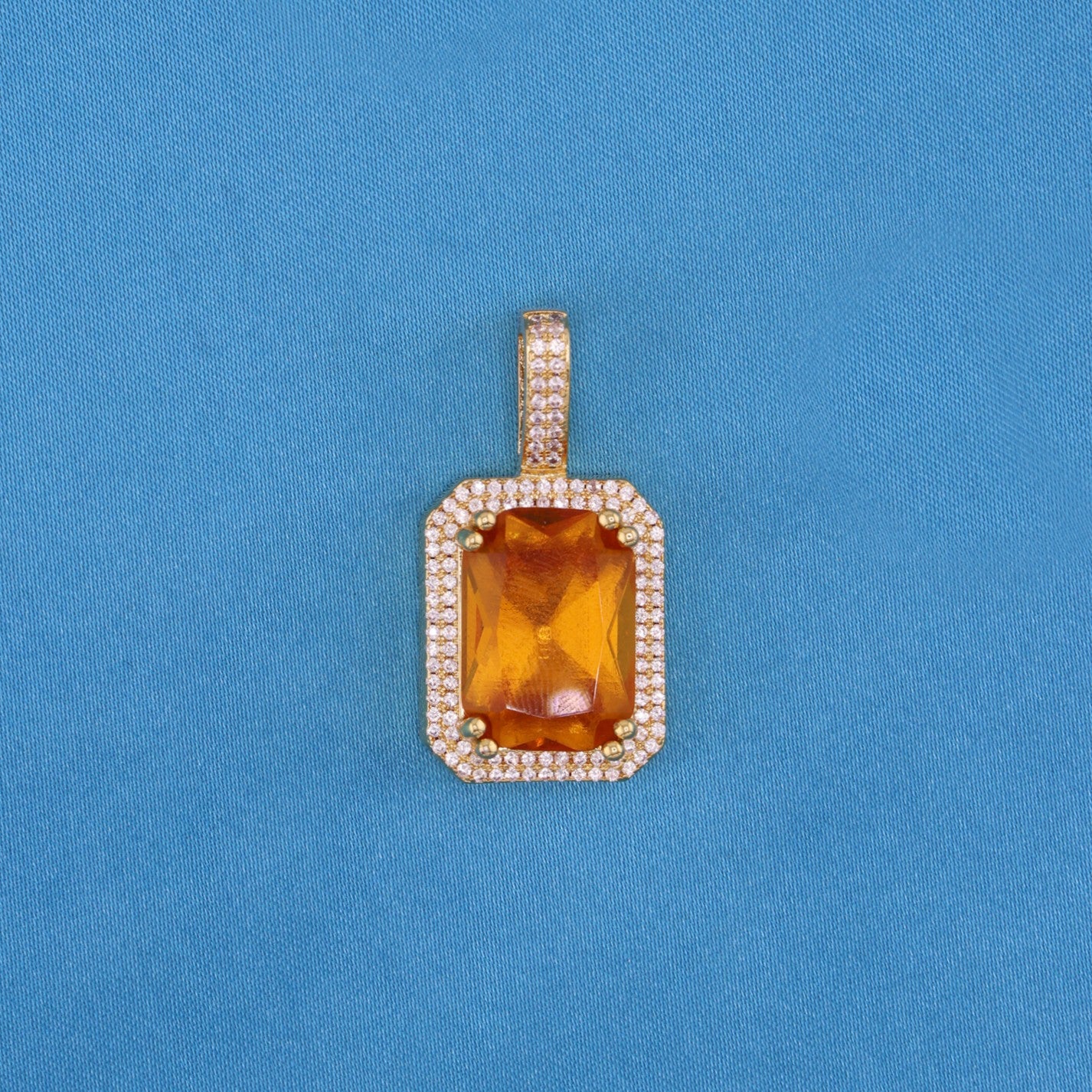Iced Orange Stone Pendant Necklace - Gold