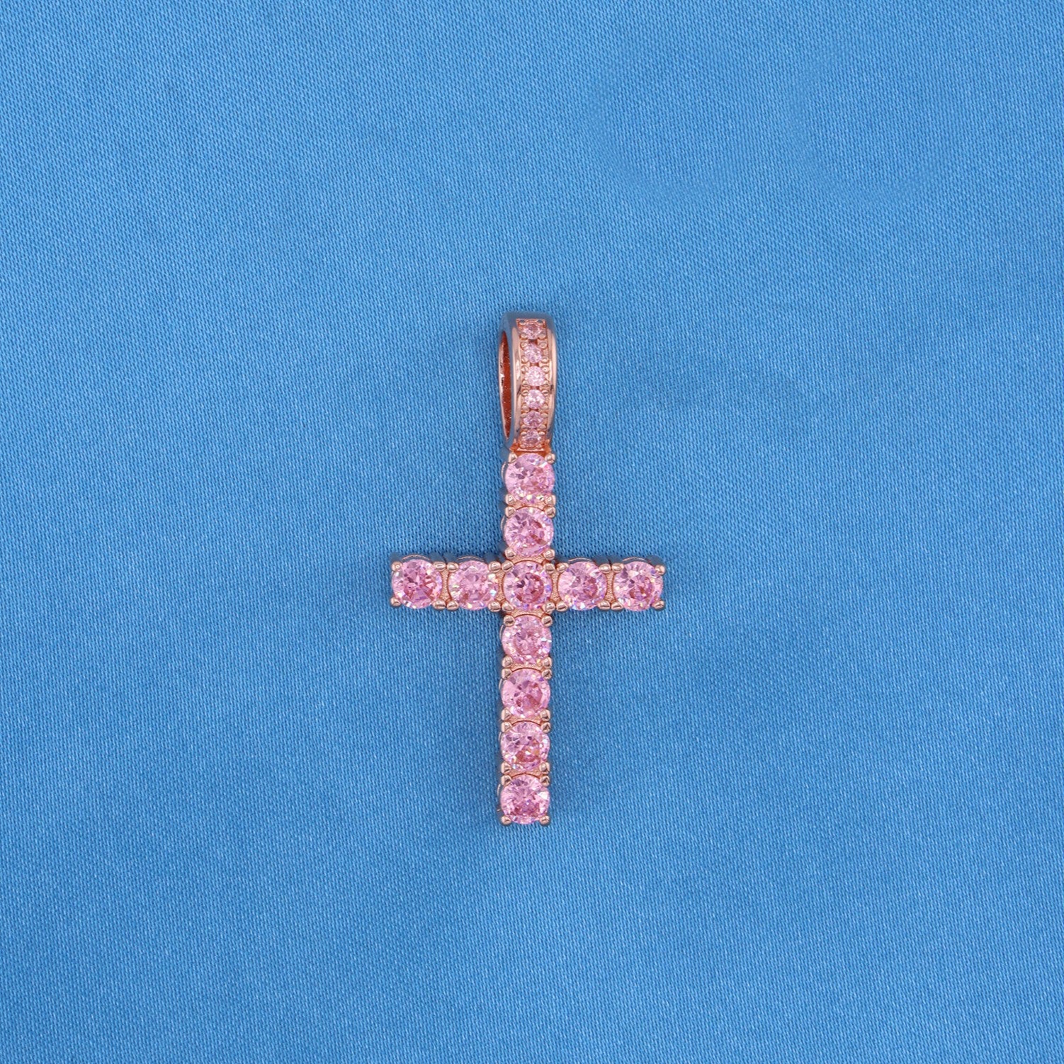 Pink Diamond Cross Pendant - Rose Gold