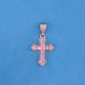 Icy Pink Budded Cross Necklace - White Gold