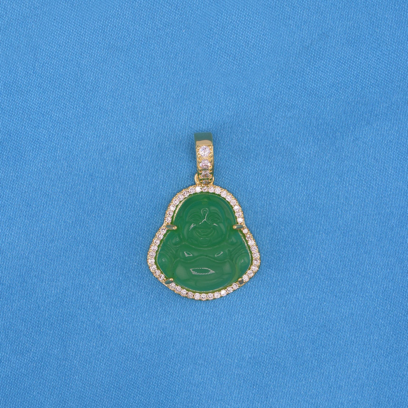 Iced Green Buddha Necklace - Gold