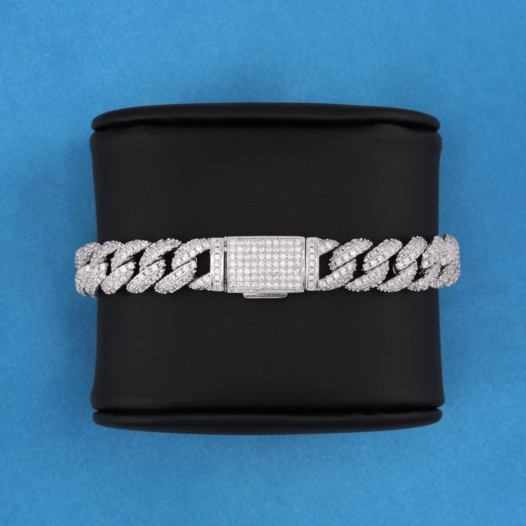 10mm Iced Out Cuban Bracelet - White Gold