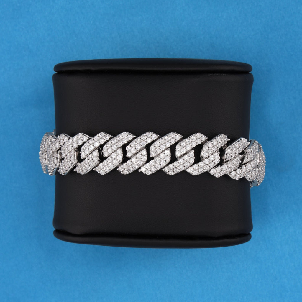 10mm Diamond Prong Link Cuban Bracelet - White Gold