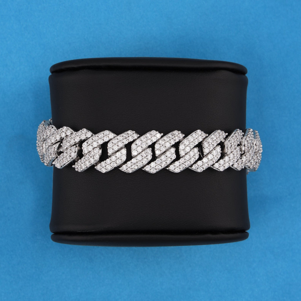 13mm Diamond Prong Link Cuban Bracelet - White Gold