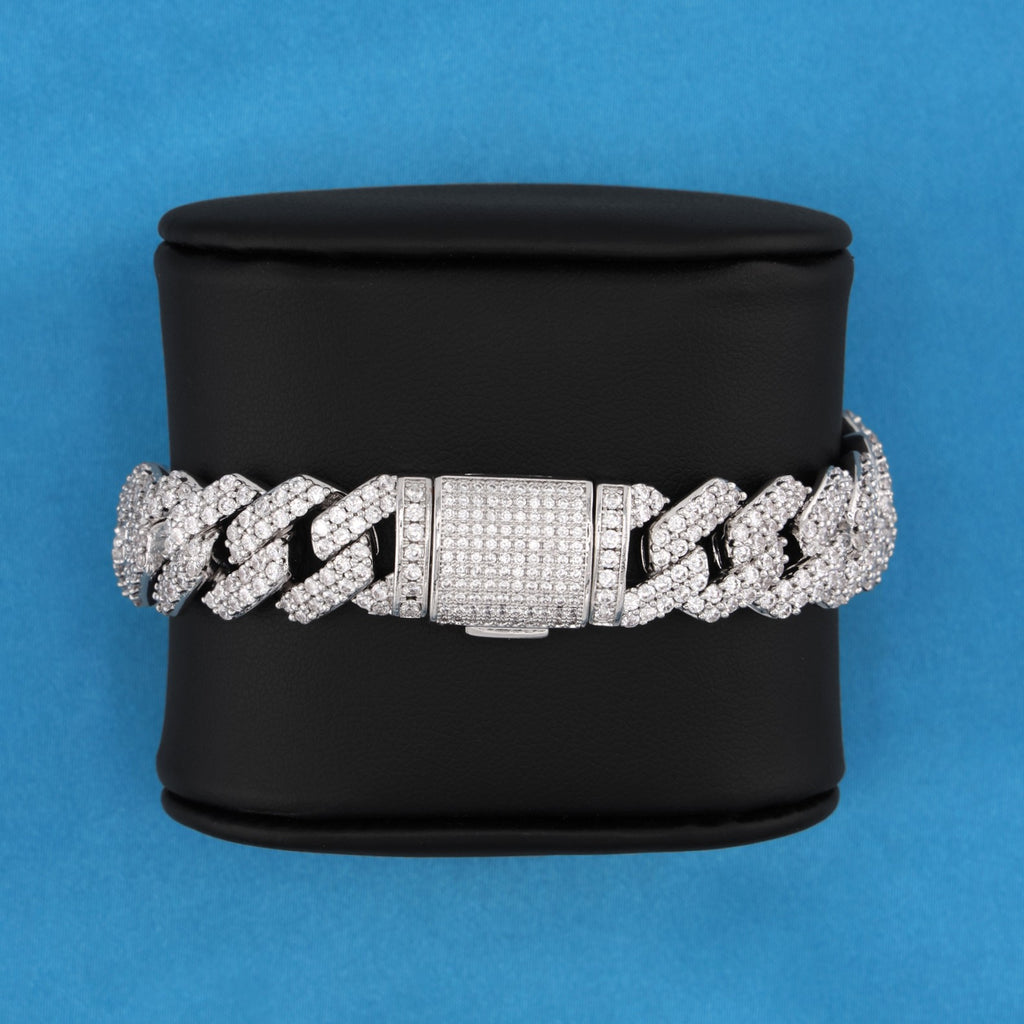 13mm Diamond Prong Link Cuban Bracelet - White Gold