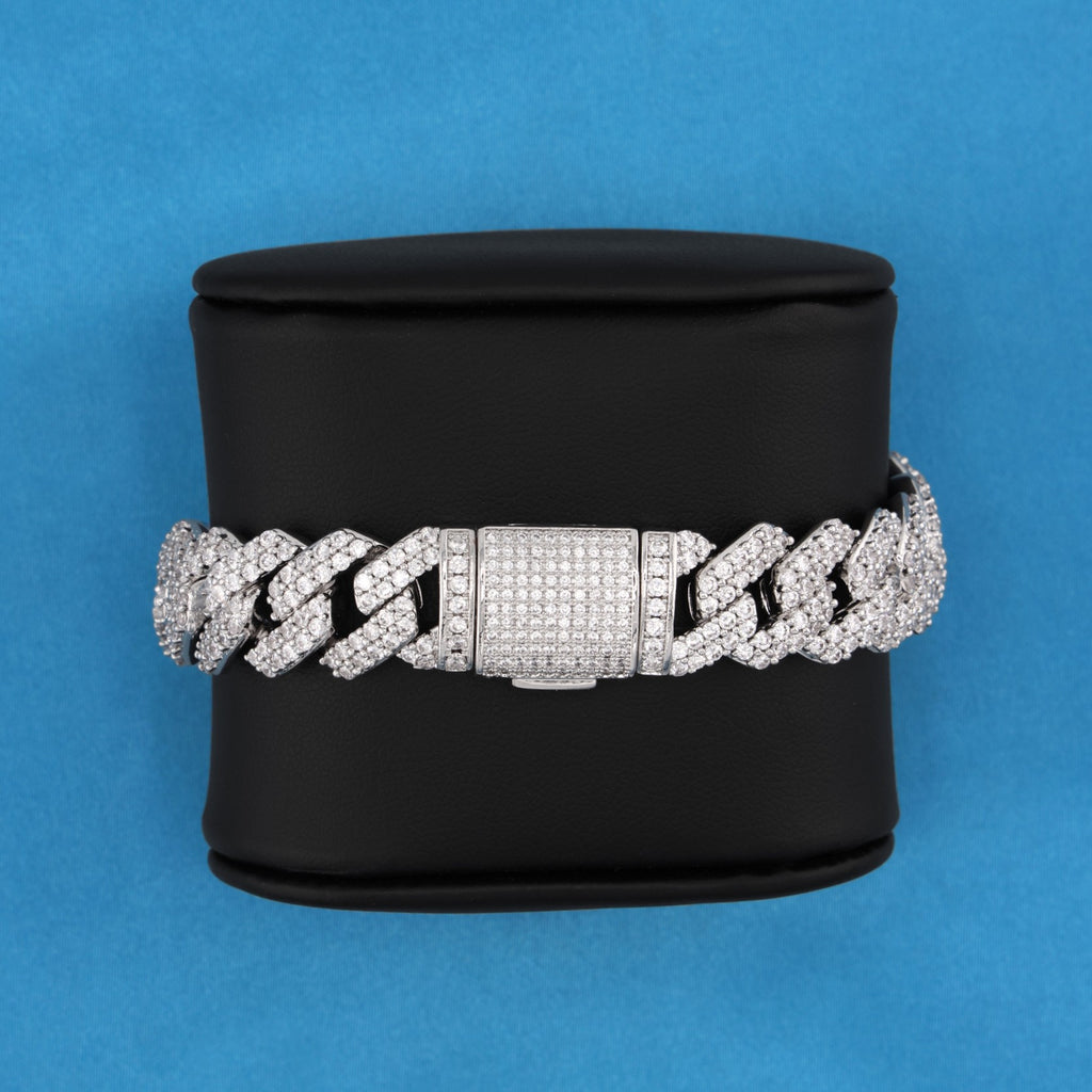 10mm Diamond Prong Link Cuban Bracelet - White Gold