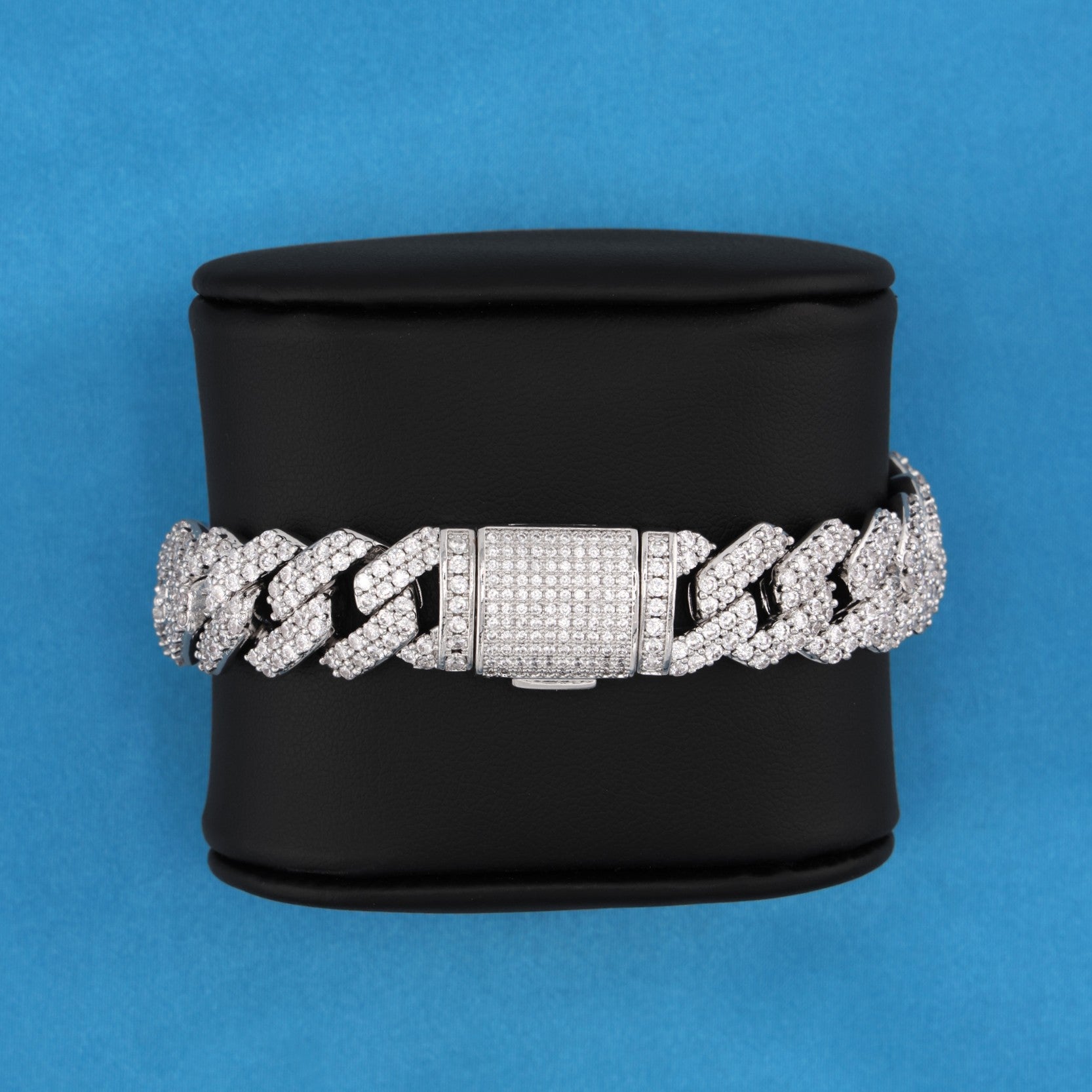 10mm Diamond Prong Link Cuban Bracelet - White Gold