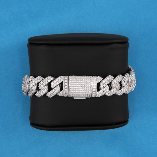 10mm Diamond Prong Link Cuban Bracelet - White Gold