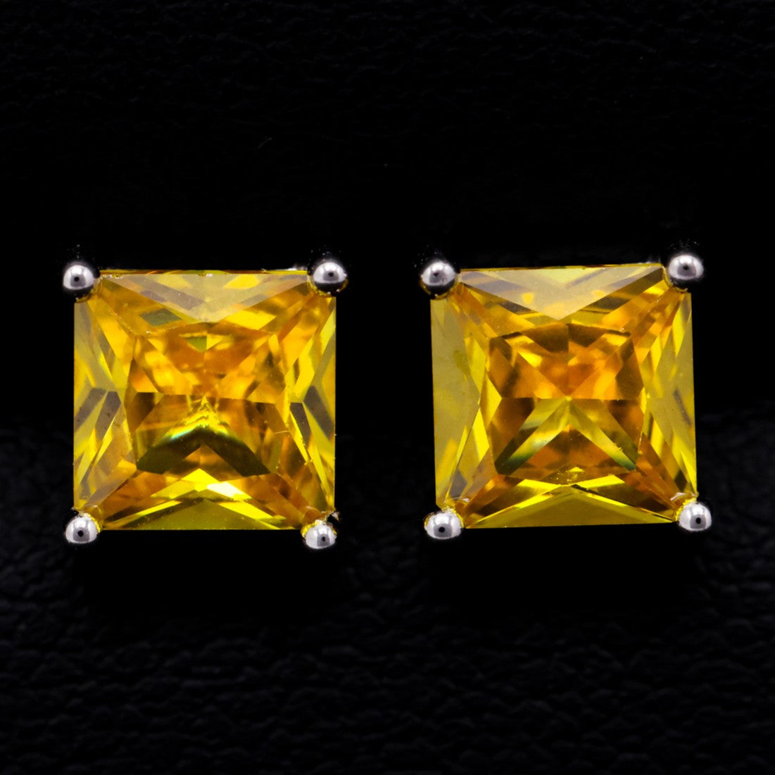 Square Cut Yellow Stud Earrings - 925 Silver