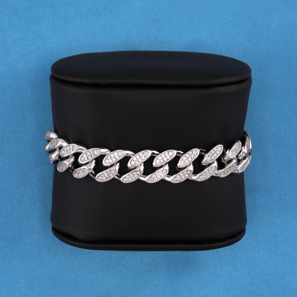 12mm Iced Out Miami Cuban Bracelet - White Gold