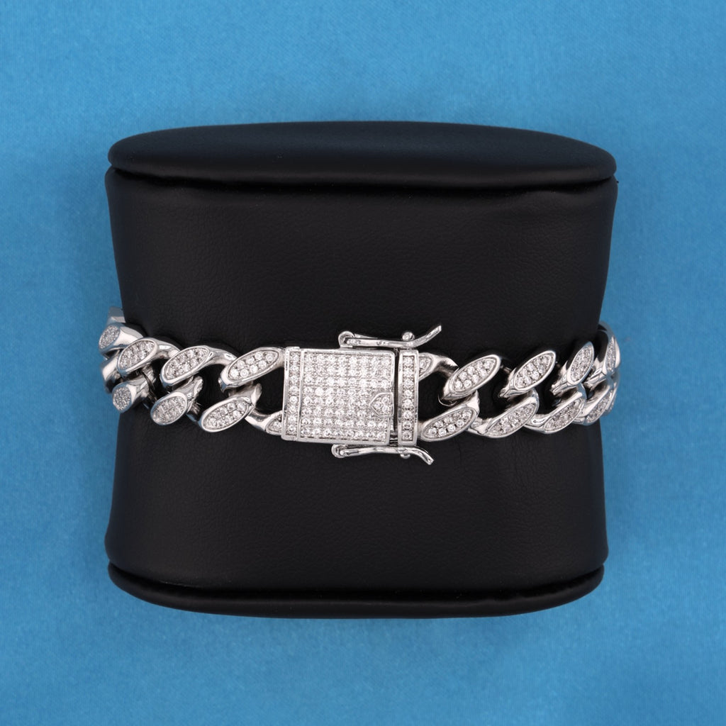 12mm Iced Out Miami Cuban Bracelet - White Gold