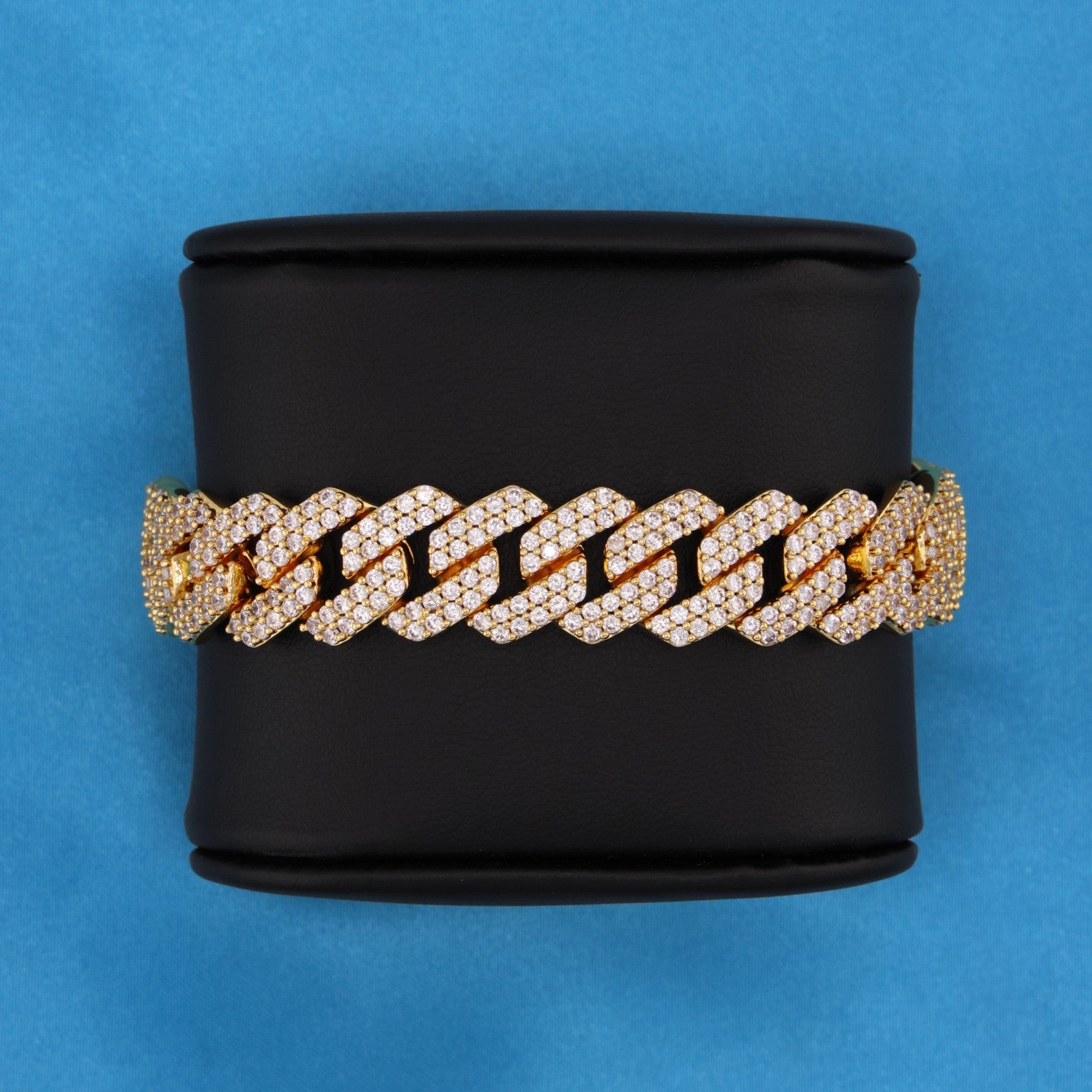 13mm Diamond Prong Link Cuban Bracelet - Gold