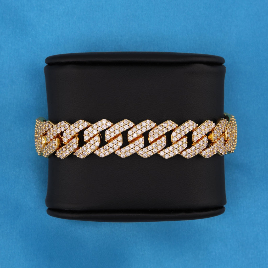 13mm Diamond Prong Link Cuban Bracelet - Gold