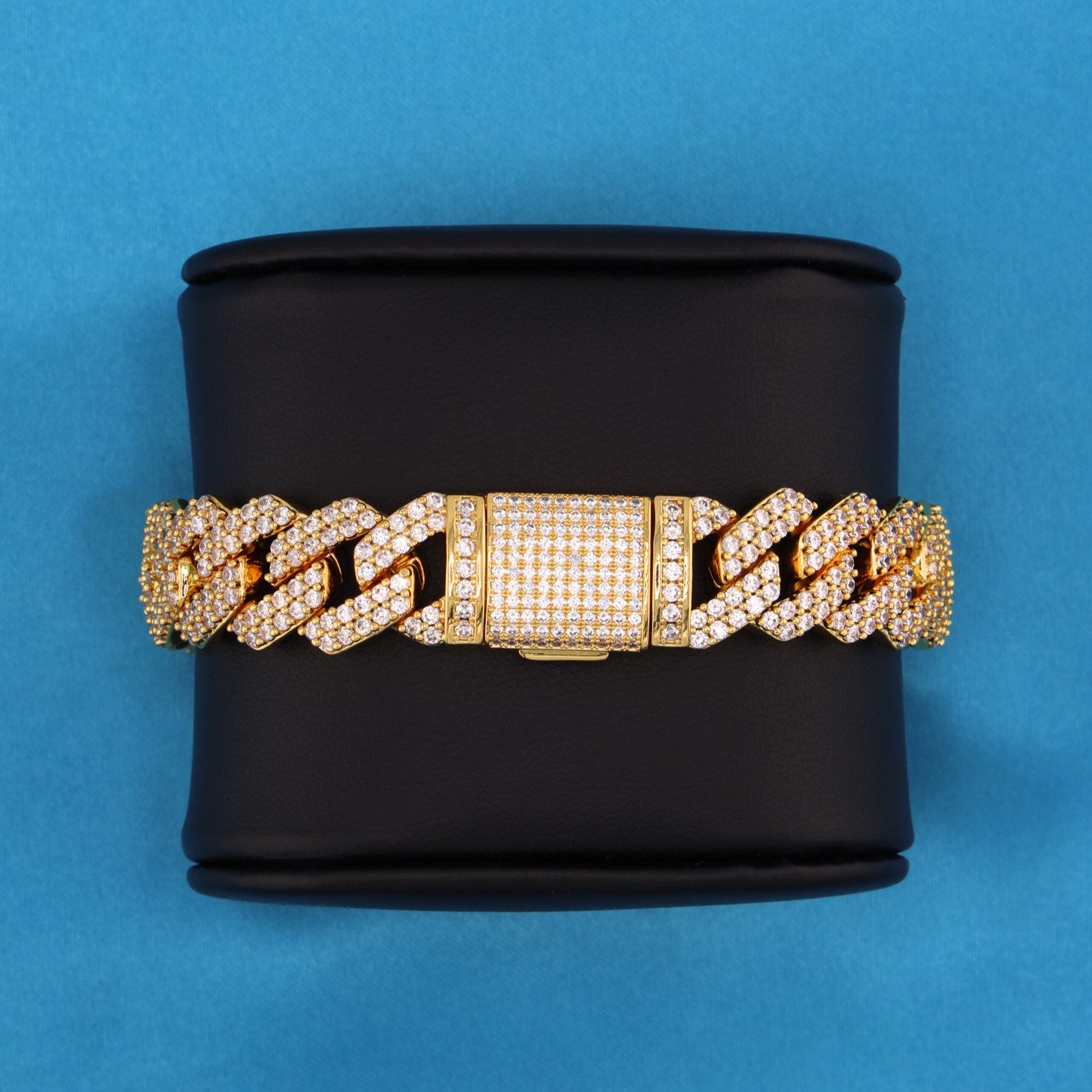 13mm Diamond Prong Link Cuban Bracelet - Gold