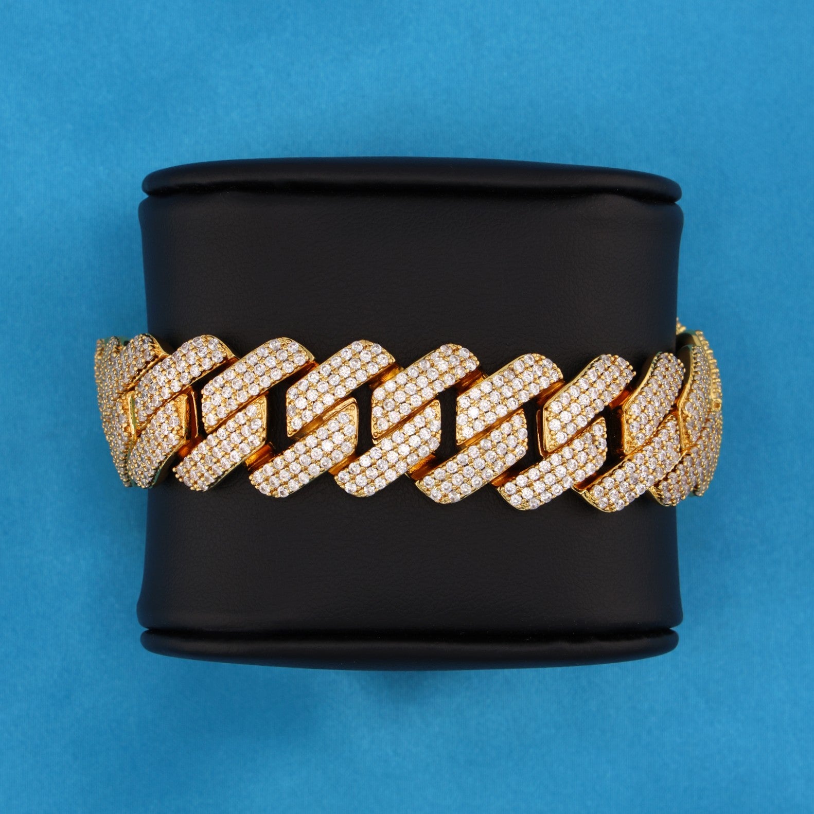 19mm Diamond Prong Link Cuban Bracelet - Gold