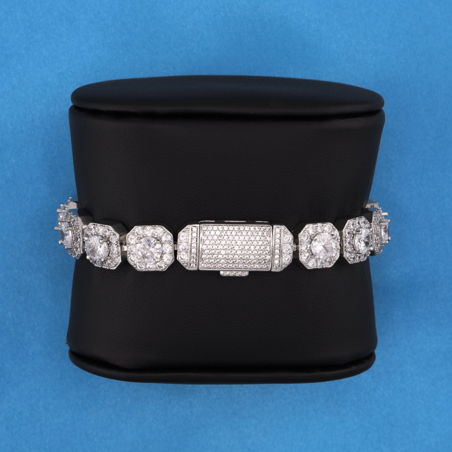 10mm Clustered Tennis Bracelet - White Gold