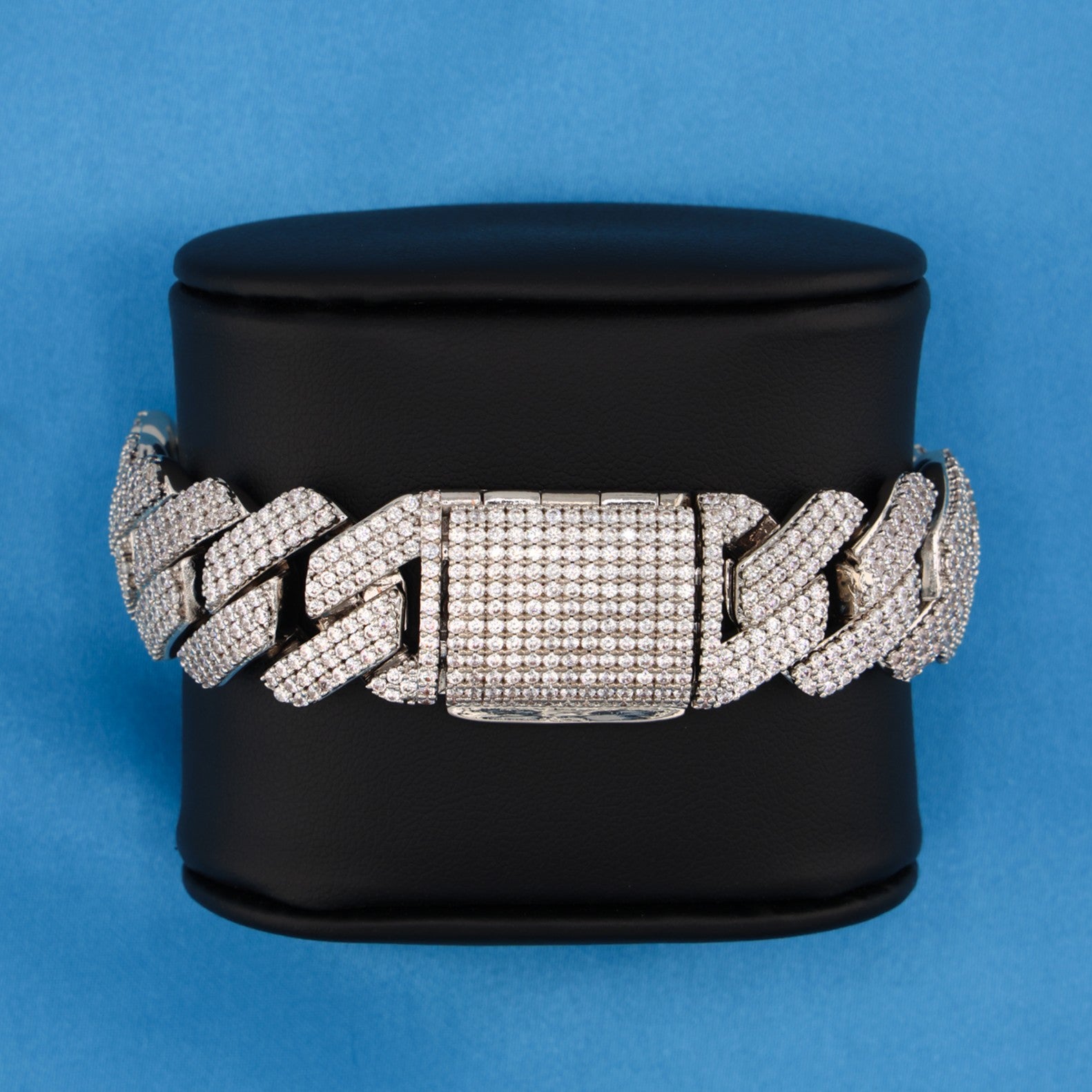 19mm Diamond Prong Link Cuban Bracelet - White Gold