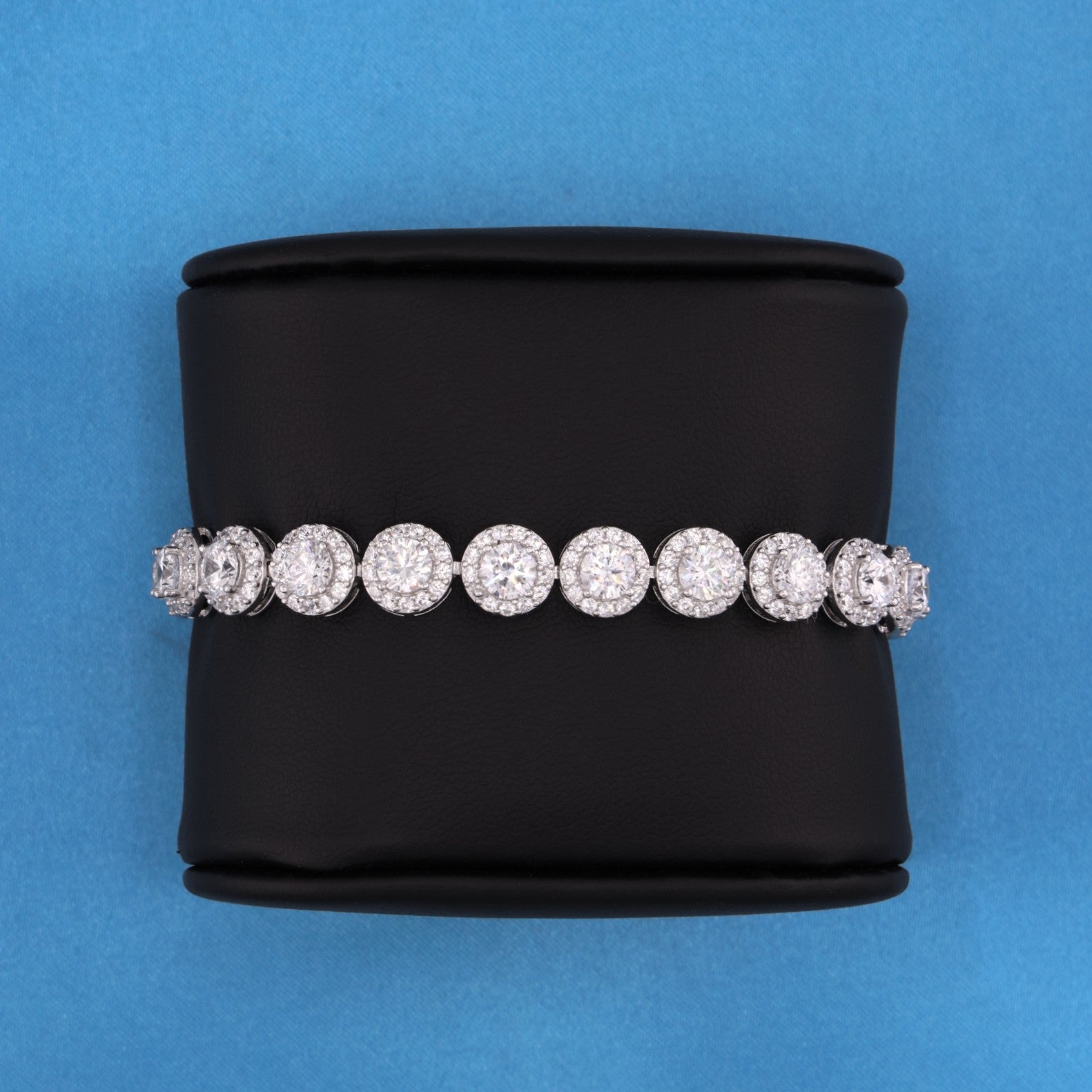 8mm Round Clustered Tennis Bracelet - 925 Silver