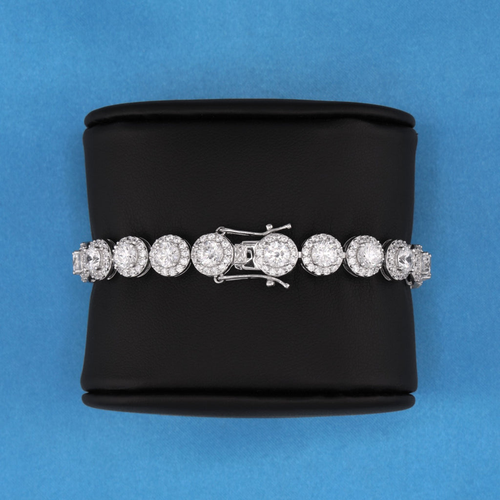 8mm Round Clustered Tennis Bracelet - 925 Silver