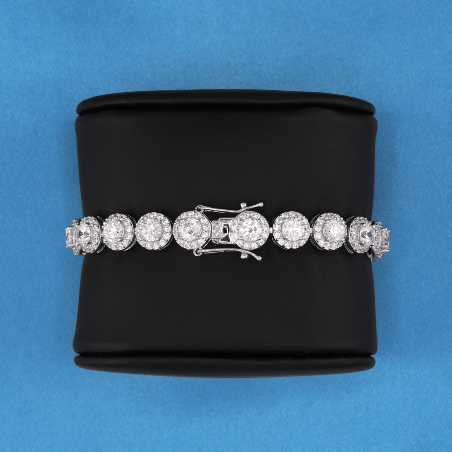 8mm Round Clustered Tennis Bracelet - 925 Silver