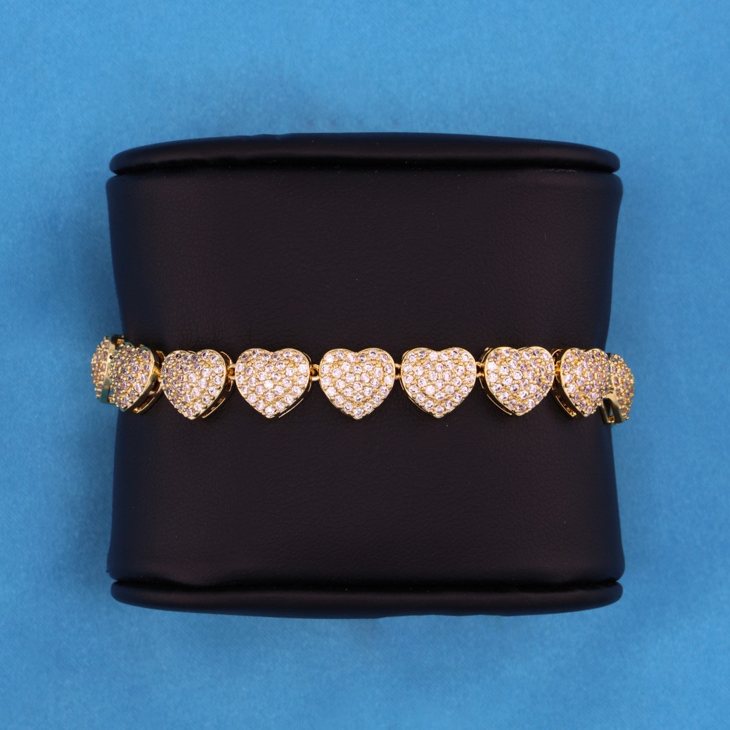Fully Iced Out Heart Bracelet - Gold
