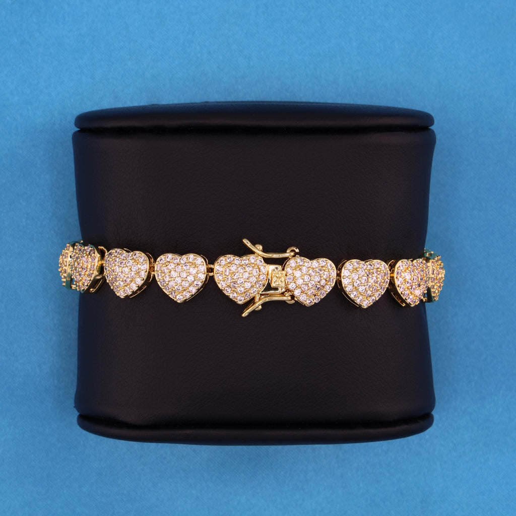 Fully Iced Out Heart Bracelet - Gold