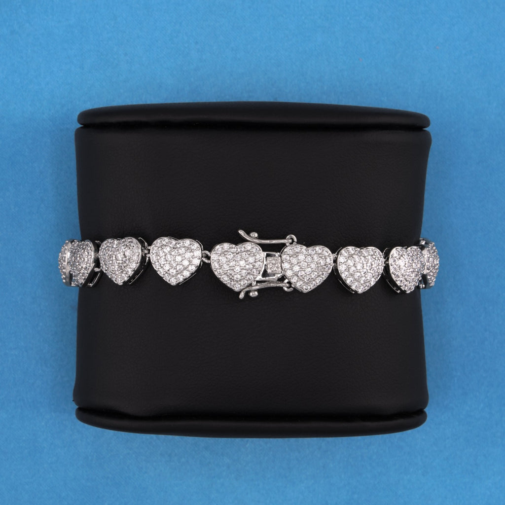 Fully Iced Out Heart Bracelet - White Gold