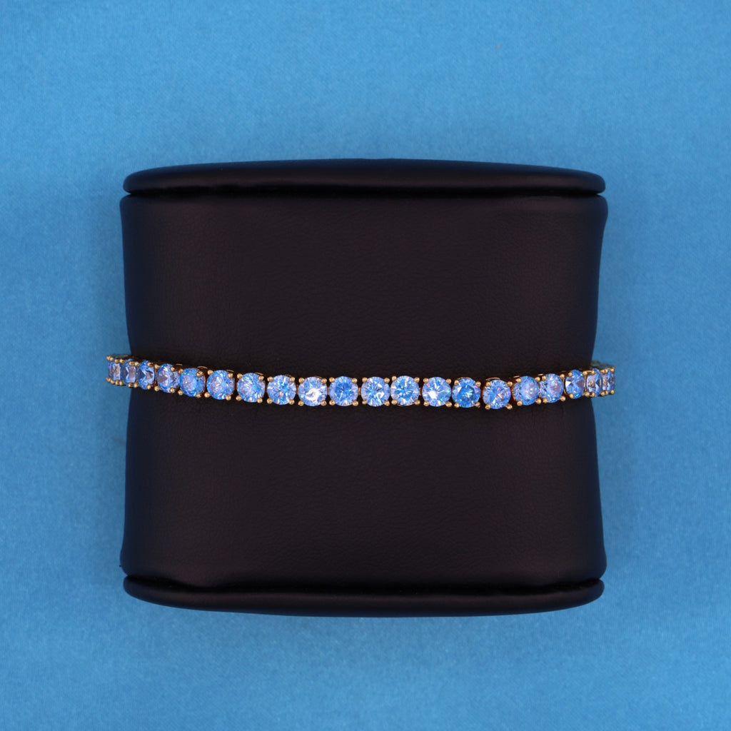 4mm Blue Tennis Bracelet - Gold