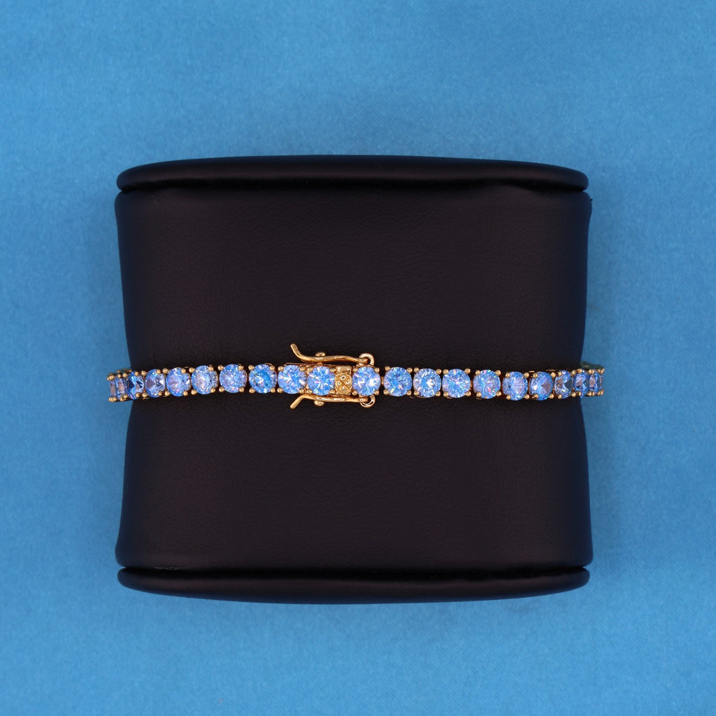 4mm Blue Tennis Bracelet - Gold