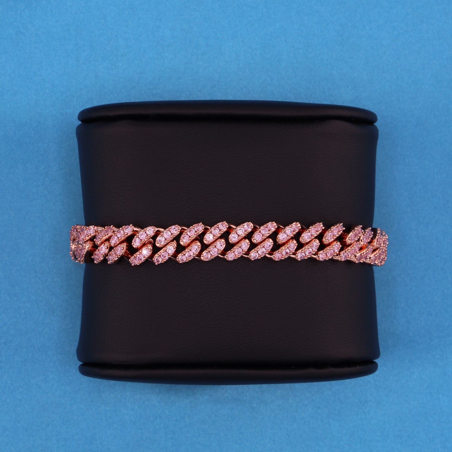 8mm Pink Iced Out Cuban Bracelet - Rose Gold