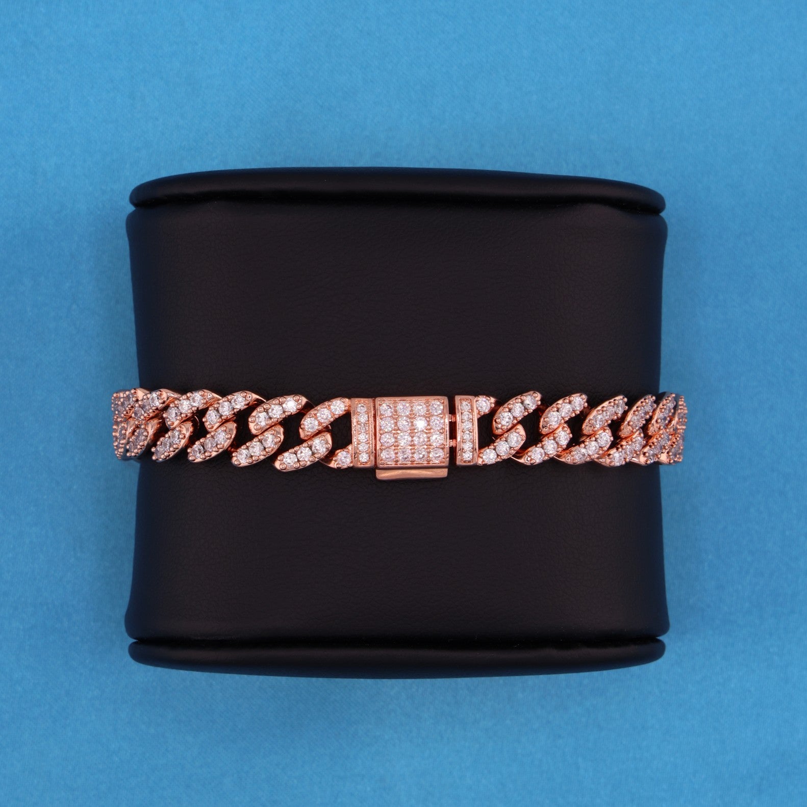 8mm Iced Out Cuban Bracelet - Rose Gold