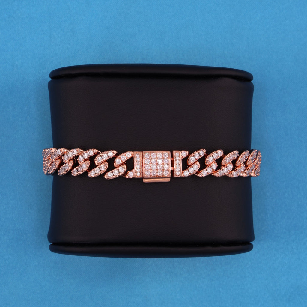 8mm Iced Out Cuban Bracelet - Rose Gold