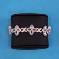 Iced Multi-Color Clover Link Bracelet - White Gold