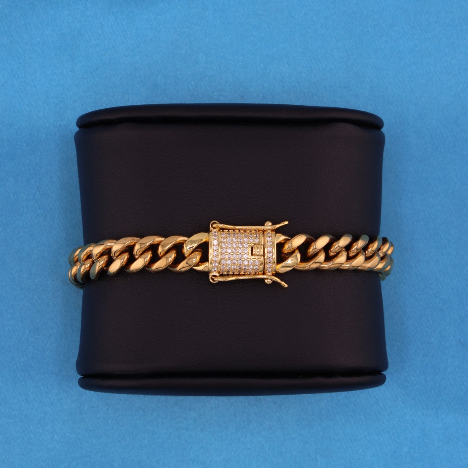 8mm Miami Cuban Bracelet (Iced Out Clasp) - Gold