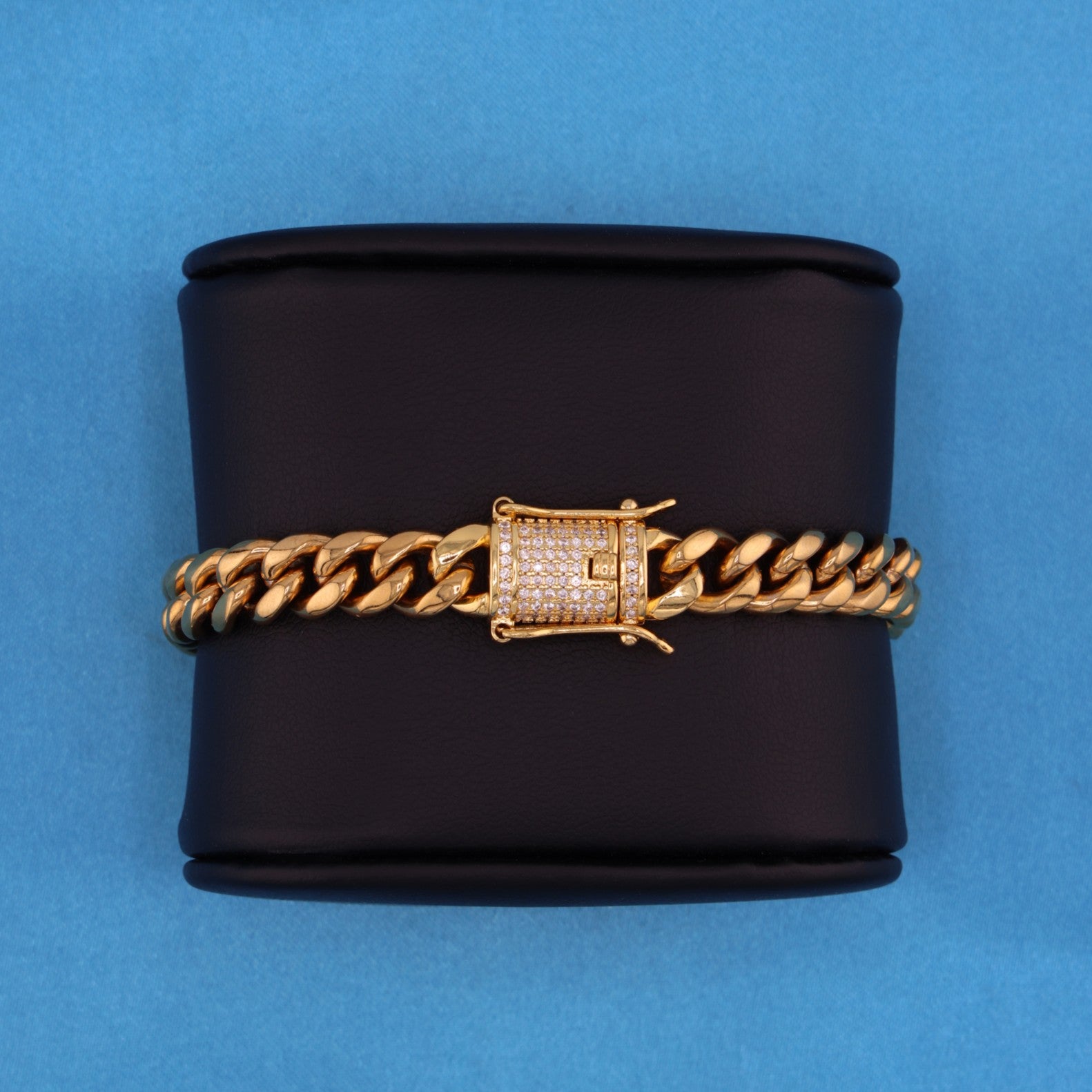 10mm Miami Cuban Bracelet with Iced Out Clasp - Gold