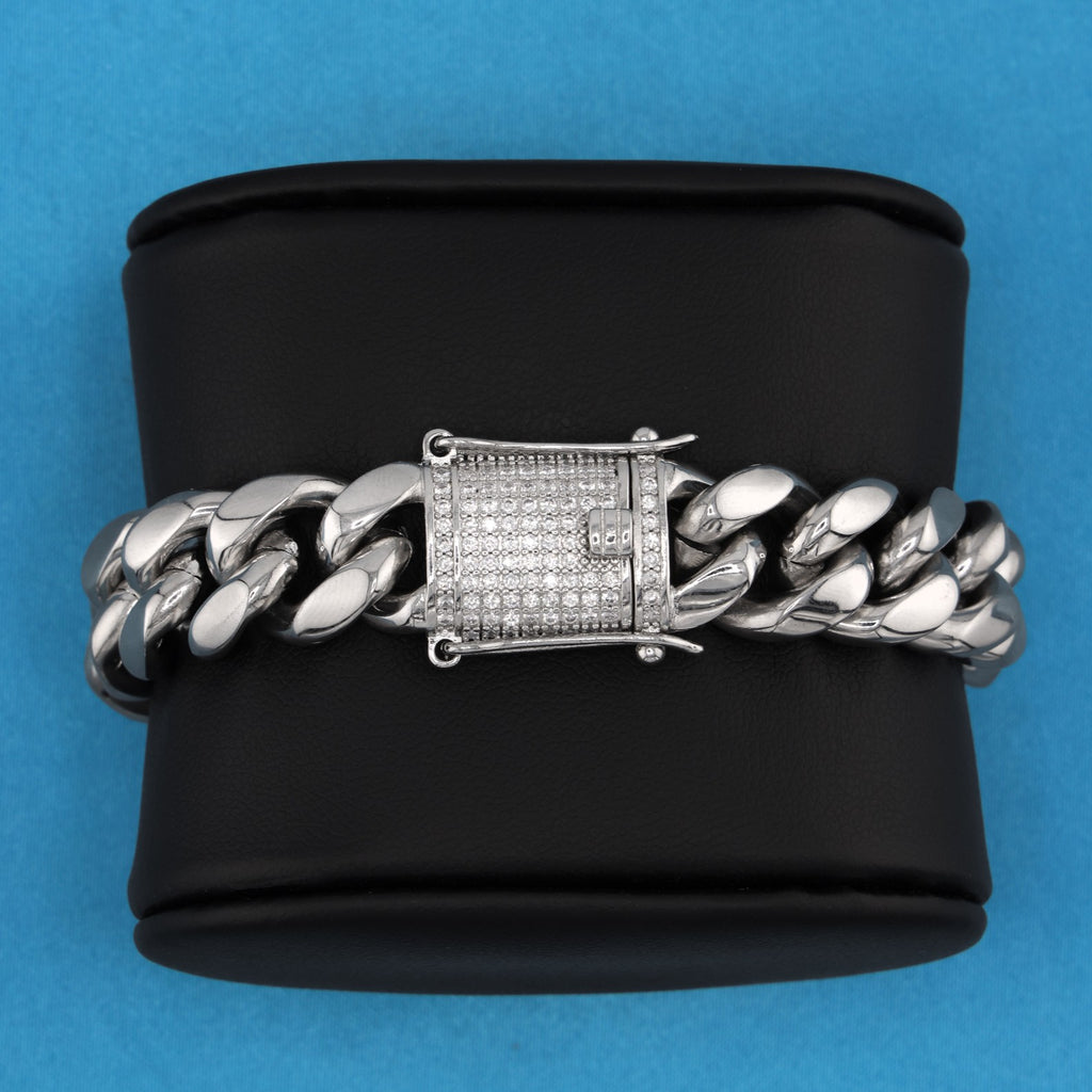14mm Miami Cuban Bracelet (Iced out Clasp) - Premium 316L Stainless