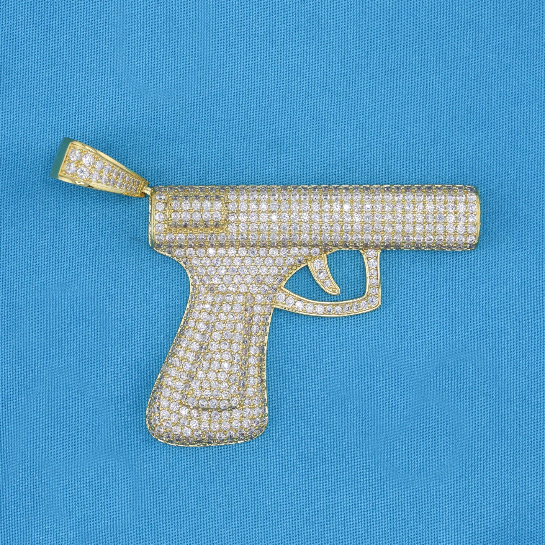 Large Iced out Handgun Pendant - Gold
