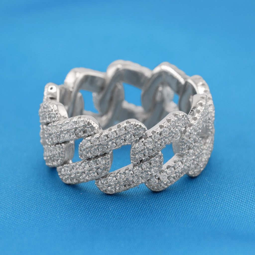 Iced Prong Cuban Ring - 925 Silver