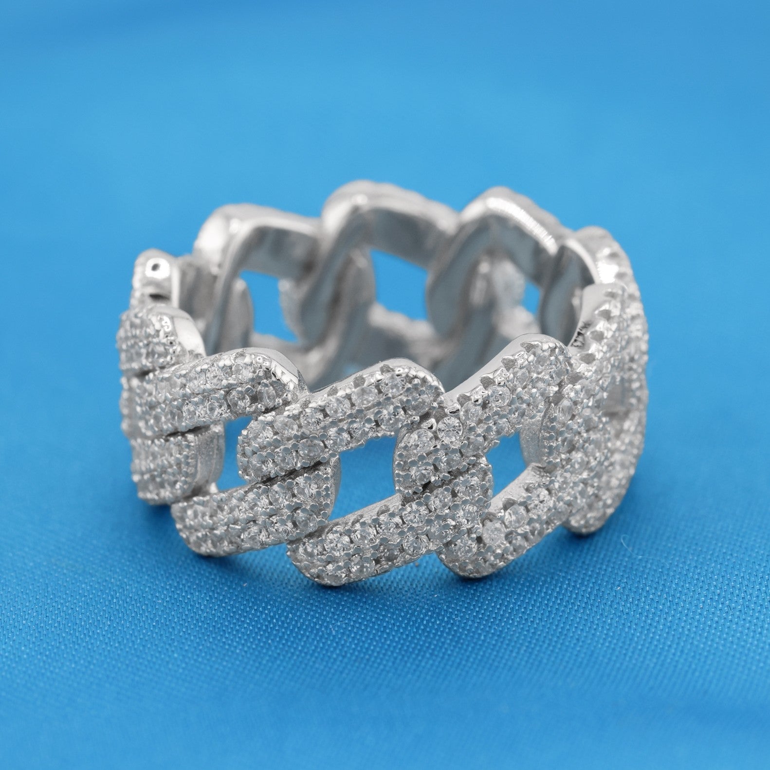 Iced Prong Cuban Ring - 925 Silver