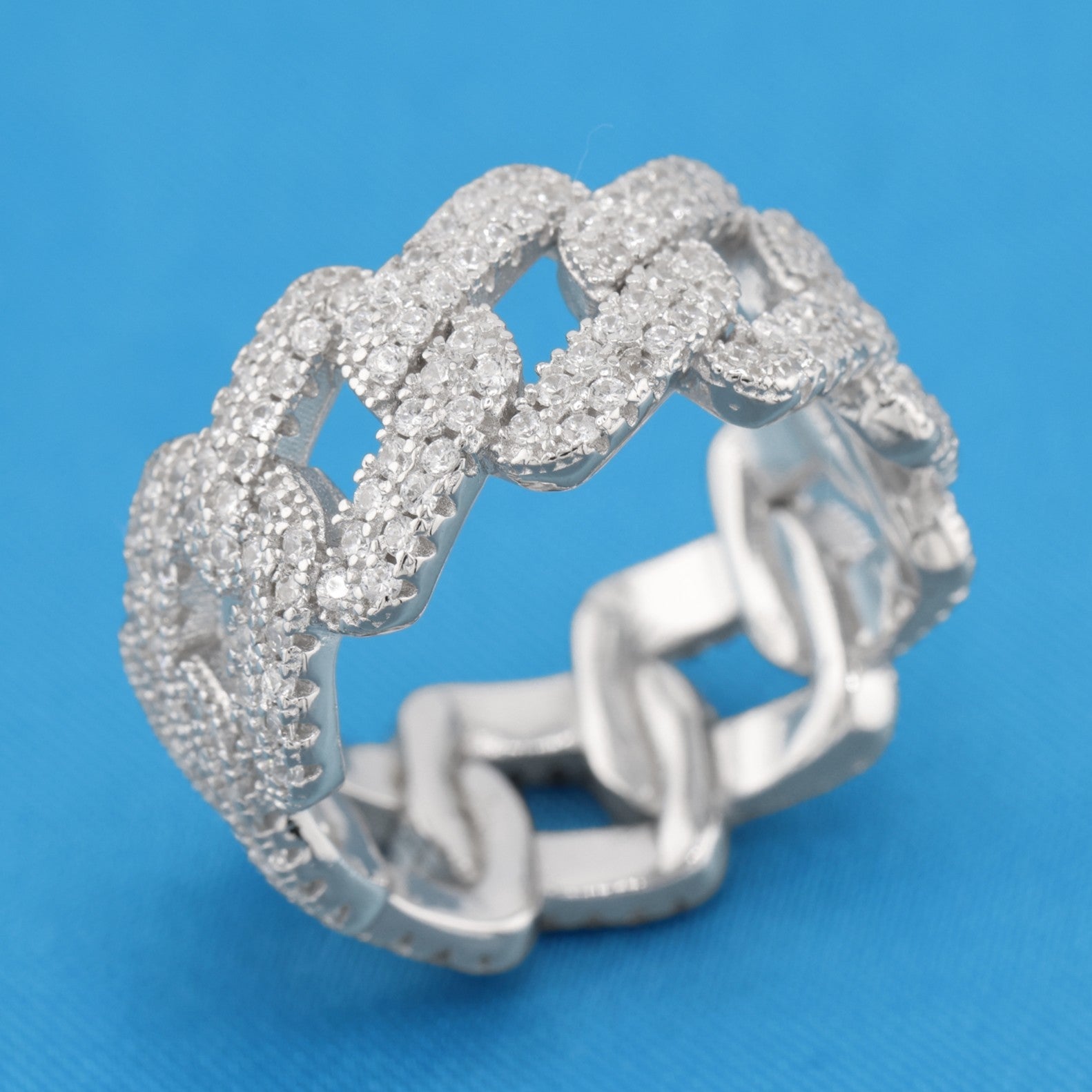 Iced Prong Cuban Ring - 925 Silver