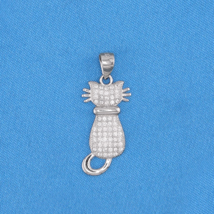 Small Iced Cat Pendant - 925 Silver