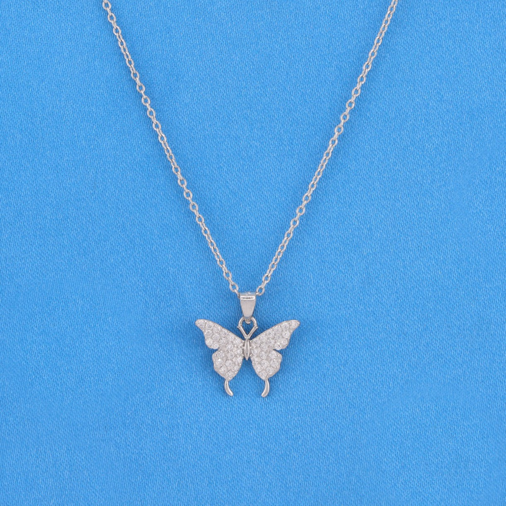 Small Iced Butterfly Necklace - 925 Silver