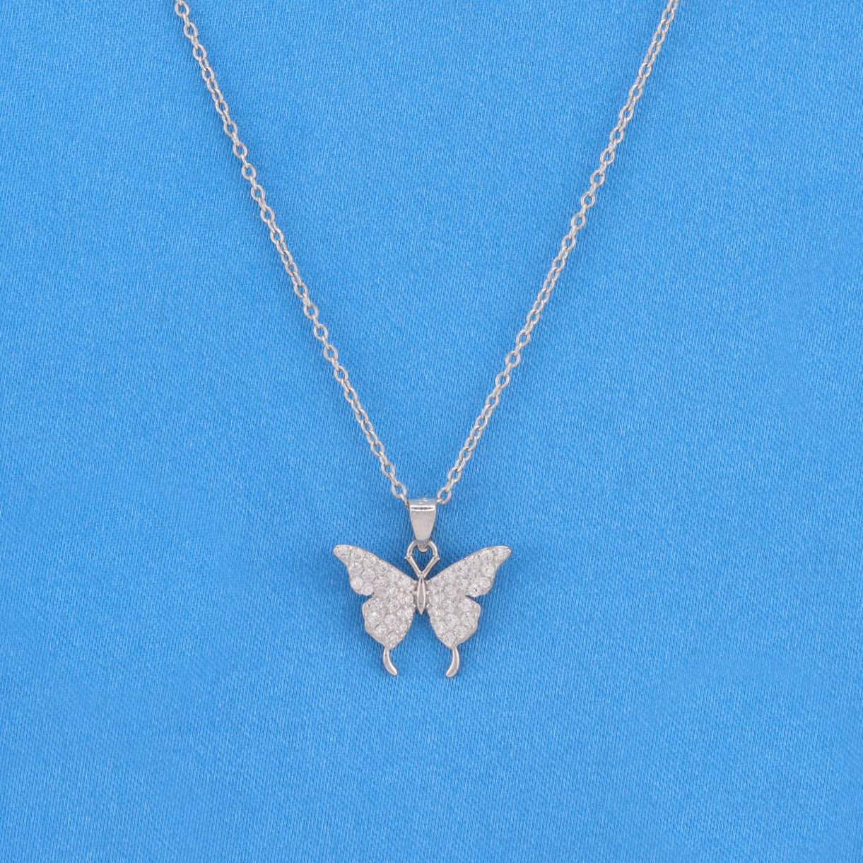 Small Iced Butterfly Necklace - 925 Silver