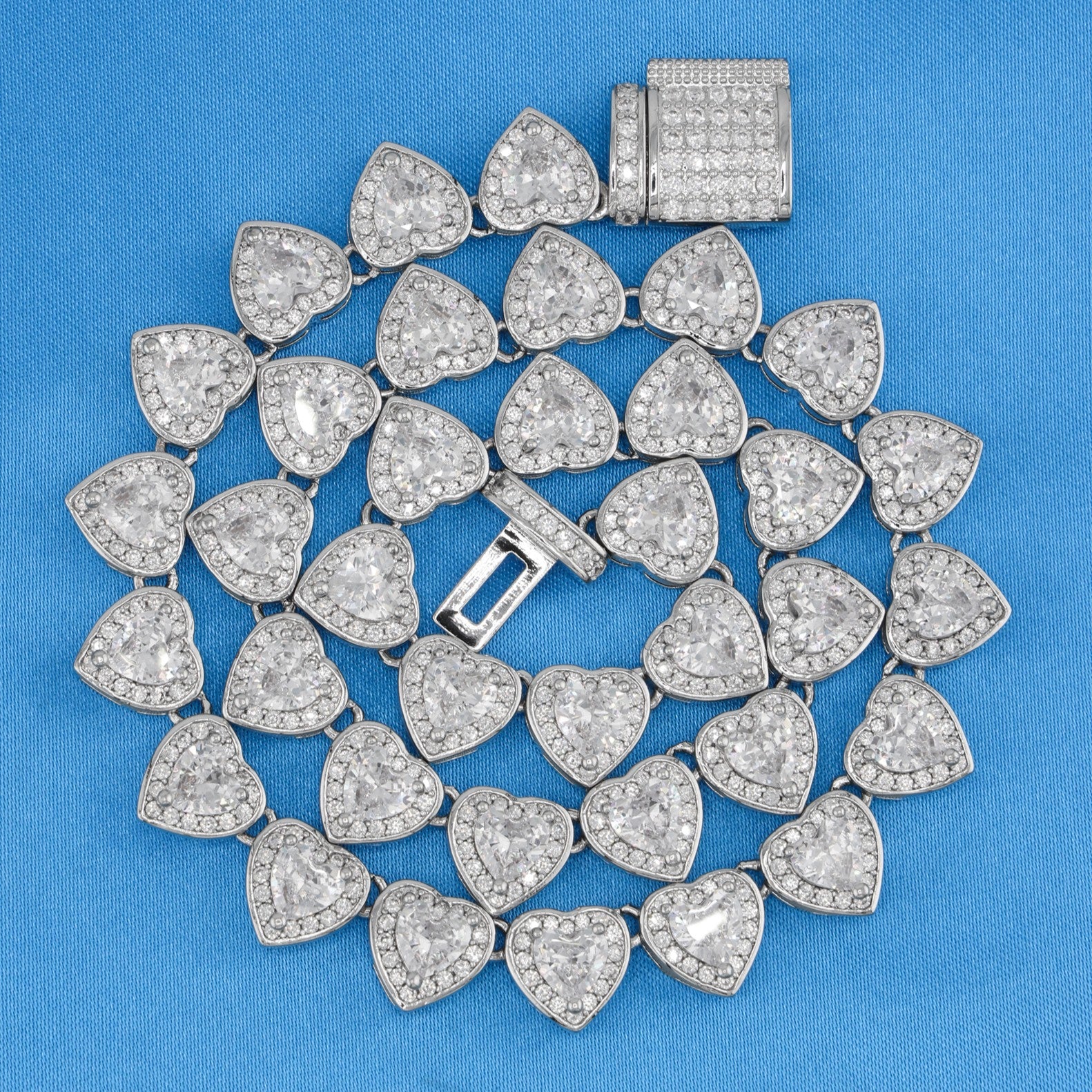 Heart Diamond Clustered Tennis Necklace - White Gold