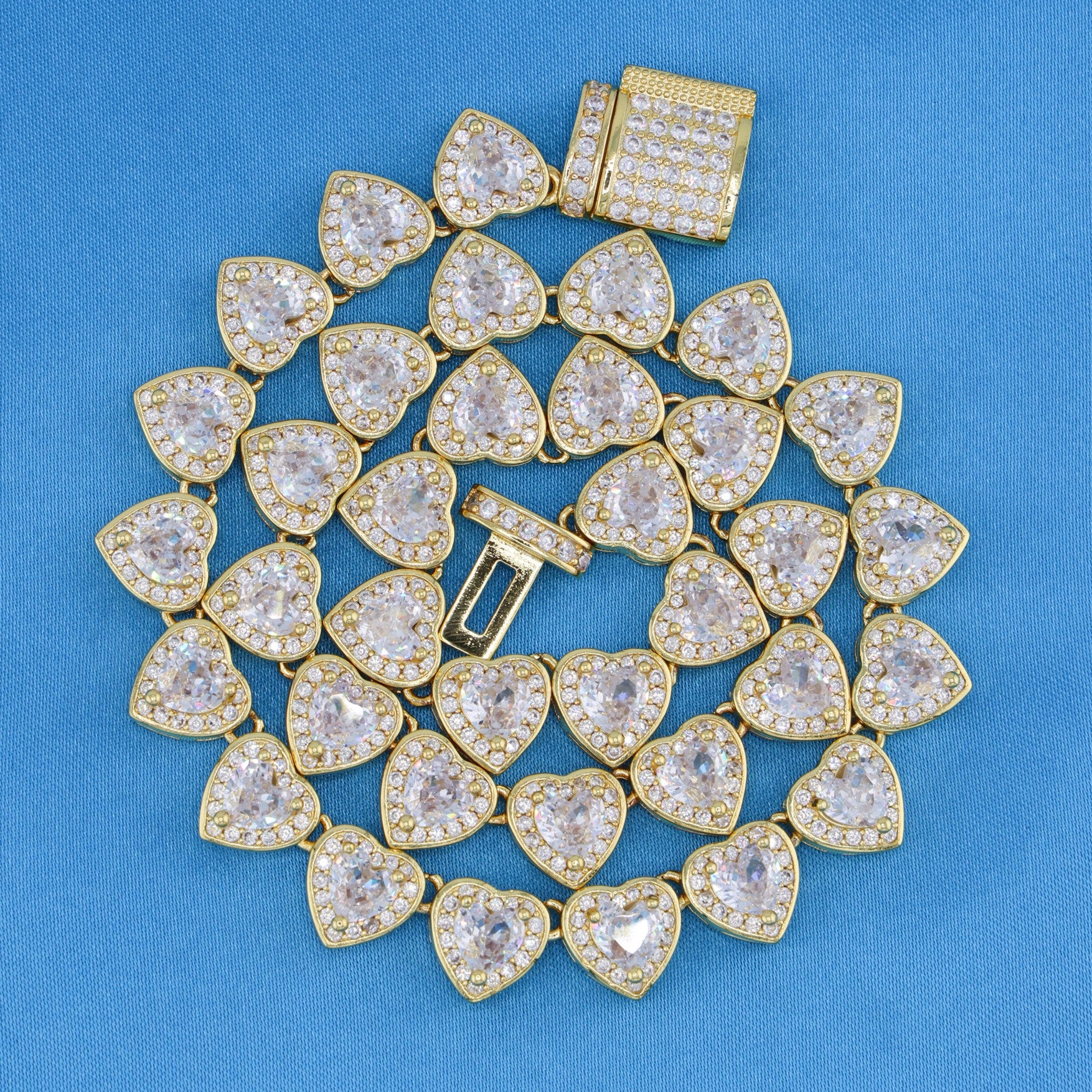 Heart Diamond Clustered Tennis Necklace - Gold