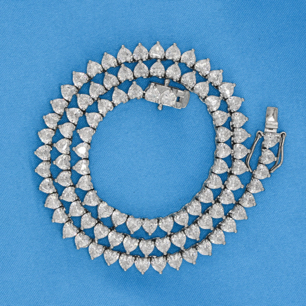 5mm Heart Tennis Necklace - White Gold