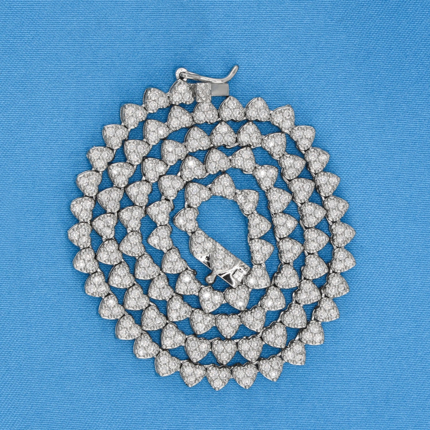 Pave Heart Tennis Necklace - White Gold